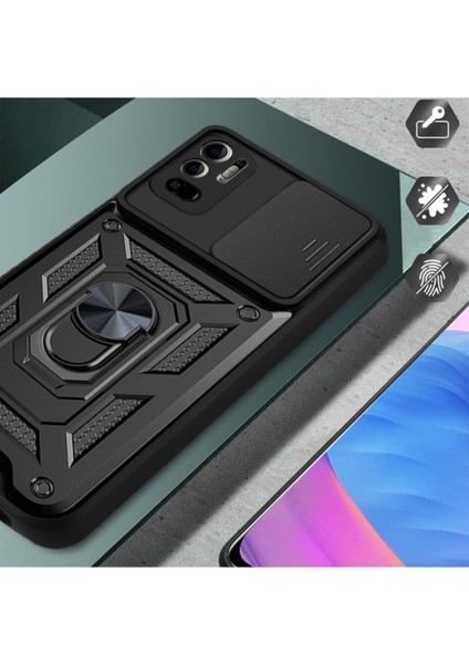 Xiaomi Poco M3/xiaomi Redmi 9t Uyumlu Kılıf Kamera Korumalı Sürgülü Yüzüklü Armor Military Tank Zırh