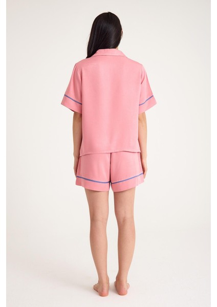 Dream Pembe Viskon Kumaş Maskülen Şort Pijama Takım