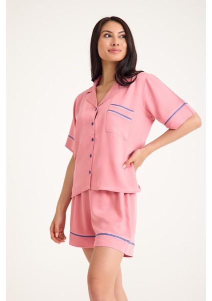 Dream Pembe Viskon Kumaş Maskülen Şort Pijama Takım