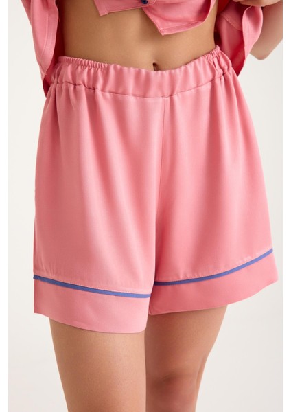 Dream Pembe Viskon Kumaş Maskülen Şort Pijama Takım