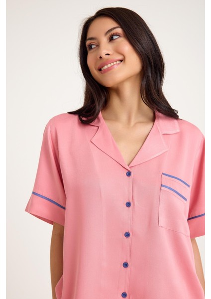 Dream Pembe Viskon Kumaş Maskülen Şort Pijama Takım