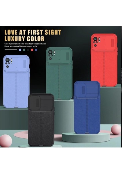 Xiaomi Redmi Note 10 5g Kılıf Sürgülü Slide Kamera Korumalı Deri Görünümlü Leke Tutmaz Lüks Silikon