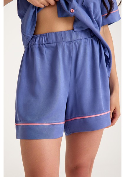 Dream Gri Mavi Viskon Kumaş Maskülen Şort Pijama Takım