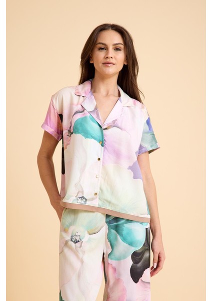 Paradise Çiçek Desenli Ultra Hafif Viskon Ipeksi Pijama Set