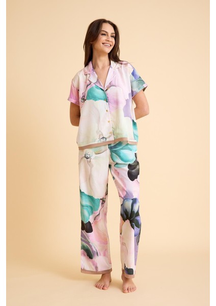 Paradise Çiçek Desenli Ultra Hafif Viskon Ipeksi Pijama Set