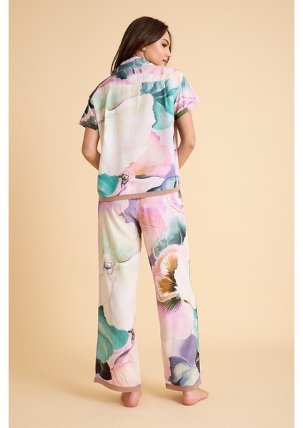 Paradise Çiçek Desenli Ultra Hafif Viskon Ipeksi Pijama Set