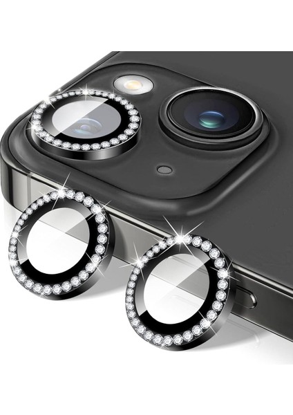 Apple iPhone 13 Taşlı Parlak Kamera Lens Koruyucu Cam ve Çerçeve Kamera Koruma Lensi