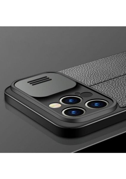 Apple iPhone 12 Mini Kılıf Sürgülü Slide Kamera Korumalı Deri Görünümlü Leke Tutmaz Lüks Silikon