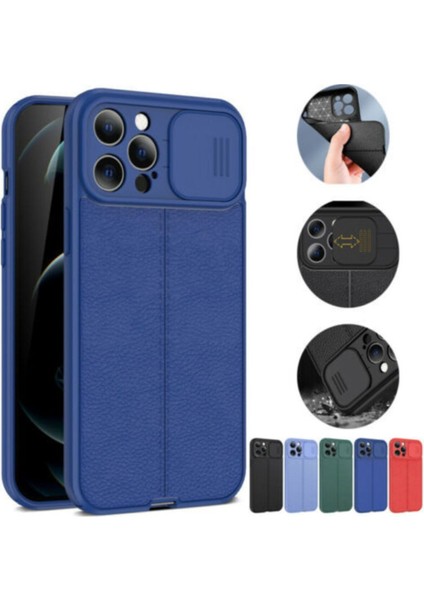Apple iPhone 12 Mini Kılıf Sürgülü Slide Kamera Korumalı Deri Görünümlü Leke Tutmaz Lüks Silikon