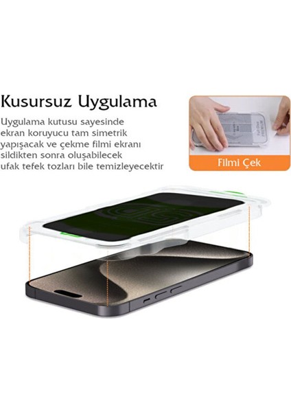 Apple iPhone 15 Uyumlu Kolay Uygulama Aparatlı Siyah Çerçeveli Tam Kapatan Hayalet Cam Ekran Koruyucu fiyatları