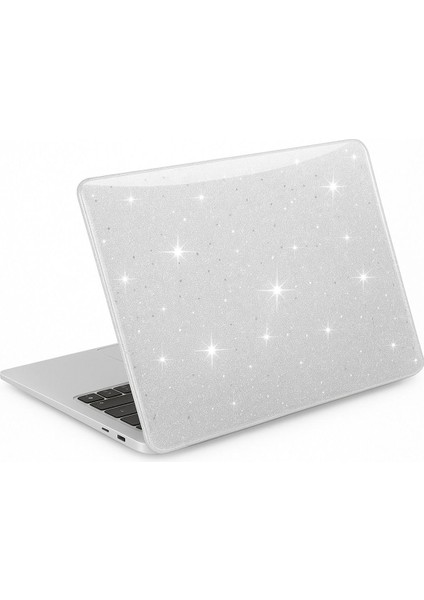 Apple Macbook Air 13.6 M2 M3 M4 Çip 2022 2024 2025 A2681 A3113 A3240 Kılıf Parlak Simli Şeffaf Transparan Kapak