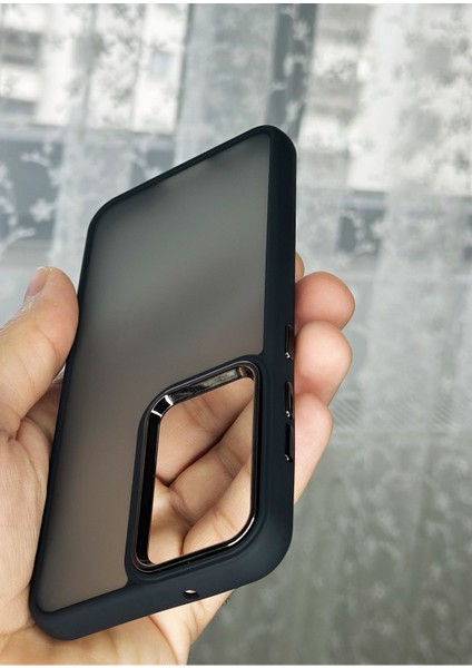 Samsung Galaxy S23 Kılıf Metal Çerçeve Hassas Butonlu Renkli Buzlu Şeffaf Transparan Kapak