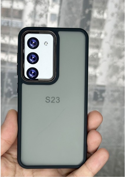 Samsung Galaxy S23 Kılıf Metal Çerçeve Hassas Butonlu Renkli Buzlu Şeffaf Transparan Kapak