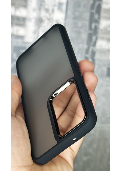 Samsung Galaxy S23 Kılıf Metal Çerçeve Hassas Butonlu Renkli Buzlu Şeffaf Transparan Kapak