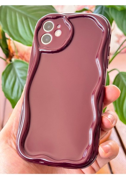 Apple iPhone 12 Uyumlu Kılıf Kamera Korumalı Dalga Kenarlı Darbe Emici Bordo Silikon Kapak