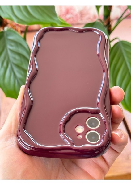 Apple iPhone 12 Uyumlu Kılıf Kamera Korumalı Dalga Kenarlı Darbe Emici Bordo Silikon Kapak