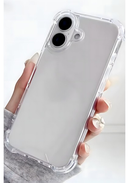 Apple iPhone 16 Kılıf Airbag Crystal Sert Pc Antishock Darbe Emici Kenar Şeffaf Silikon Kapak