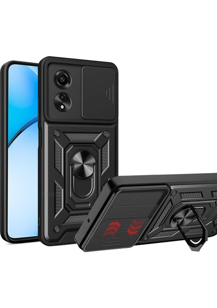 Oppo A60 Kılıf Kamera Korumalı Sürgülü Yüzüklü Armor Military Tank Koruyucu Kapak