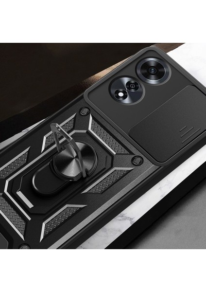 Oppo A60 Kılıf Kamera Korumalı Sürgülü Yüzüklü Armor Military Tank Koruyucu Kapak