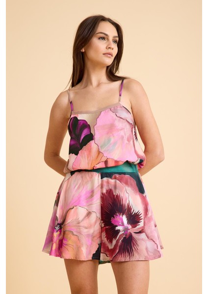 Paradise Sklamen Ultra Hafif Viskon Ipeksi Şortlu Pijama Set