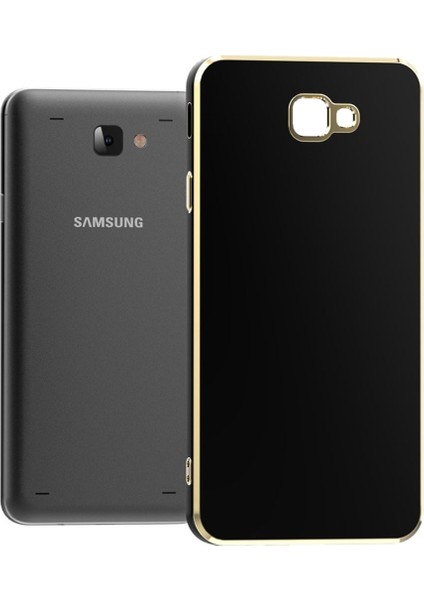 Samsung Galaxy J7 Prime Kılıf Parlak Kenarlı Altın Işlemeli Kamera Korumalı Kapak