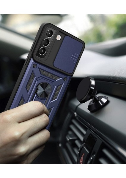 Samsung Galaxy S22 Plus Uyumlu Kılıf Kamera Korumalı Sürgülü Yüzüklü Armor Military Tank Zırhlı