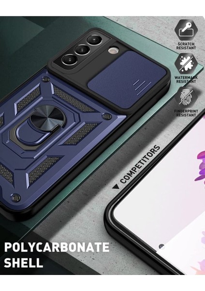 Samsung Galaxy S22 Plus Uyumlu Kılıf Kamera Korumalı Sürgülü Yüzüklü Armor Military Tank Zırhlı
