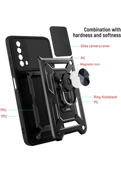 Vivo Y11S Uyumlu Kılıf Kamera Korumalı Sürgülü Yüzüklü Armor Military Tank Zırh