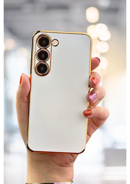 Samsung Galaxy S23 Kılıf Parlak Kenarlı Altın Işlemeli Kamera Korumalı Bark Kapak