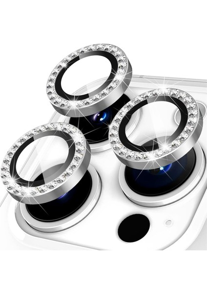Apple iPhone 15 Pro Max Taşlı Parlak Kamera Lens Koruyucu Cam ve Çerçeve Kamera Koruma Lensi