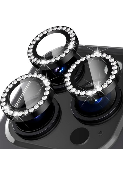 Apple iPhone 15 Pro Taşlı Parlak Kamera Lens Koruyucu Cam ve Çerçeve Kamera Koruma Lensi