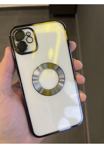 Apple iPhone 11 Kılıf Logo Gösteren Parlak Kenarlı Kamera Lens Korumalı Şeffaf Omega Silikon Kapak