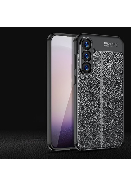 Samsung Galaxy S24 Plus Kılıf Kamera Çıkıntılı Deri Görünümlü Dikiş Desenli Koruyucu Kapak Kilif