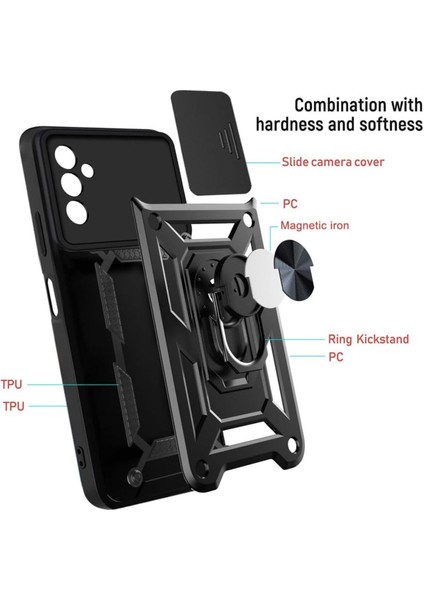 Samsung Galaxy A05S Kılıf Kamera Korumalı Sürgülü Yüzüklü Armor Tank Kapak