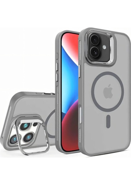 Apple iPhone 16 Plus Uyumlu Kılıf Standlı Mat Magsafe Metal Tuşlu Kamera Lens Wonk Kapak