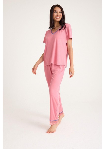 Dream Pembe Viskon Kumaş Pijama Takım
