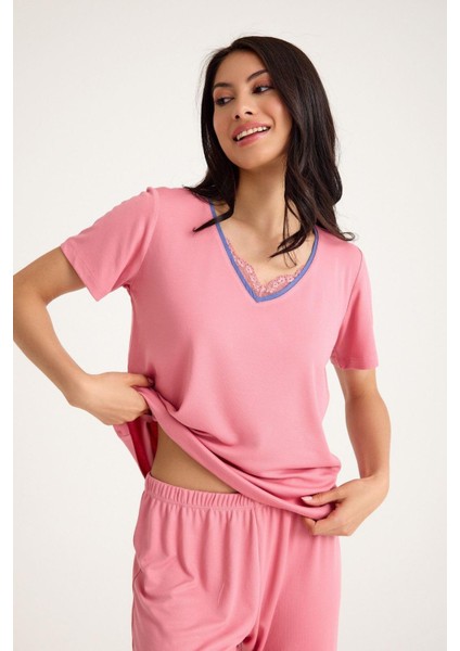 Dream Pembe Viskon Kumaş Pijama Takım