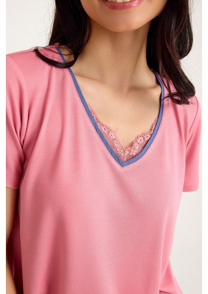 Dream Pembe Viskon Kumaş Pijama Takım