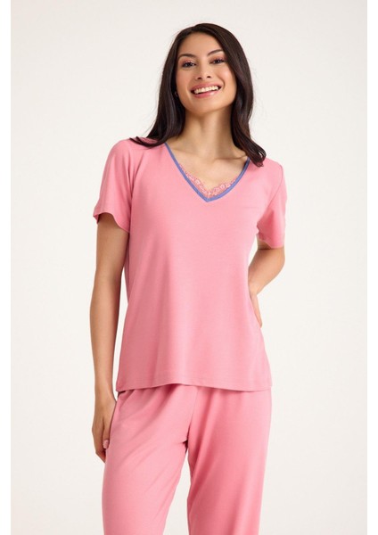 Dream Pembe Viskon Kumaş Pijama Takım