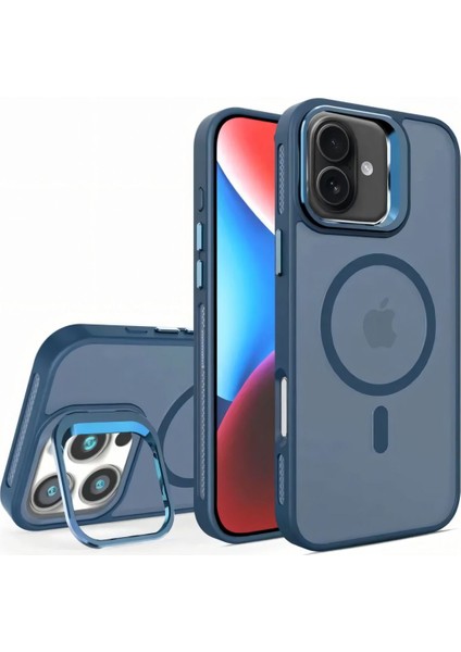 Apple iPhone 16 Uyumlu Kılıf Standlı Mat Magsafe Metal Tuşlu Kamera Lens Wonk Kapak