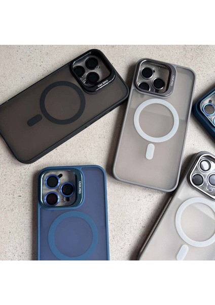 Apple iPhone 14 Pro Kılıf Standlı Mat Magsafe Metal Tuşlu Kamera Lens Hediyeli Wonk Kapak