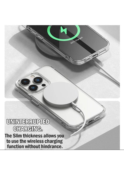 Apple iPhone 16 Kılıf Magsafe Wireless Kablosuz Şarj Destekli Sert Şeffaf Darbe Emici Kapak