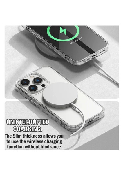 Apple iPhone 16 Pro Kılıf Magsafe Wireless Kablosuz Şarj Destekli Sert Şeffaf Darbe Emici Kapak