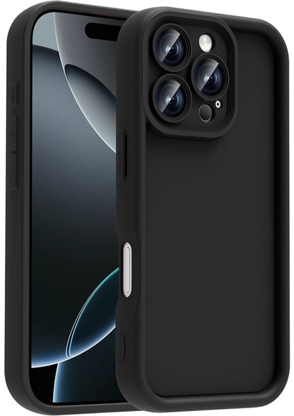 Apple iPhone 16 Pro Max Kılıf Kamera Korumalı Yumuşak Dokulu Darbe Emici Siyah Silikon Kapak
