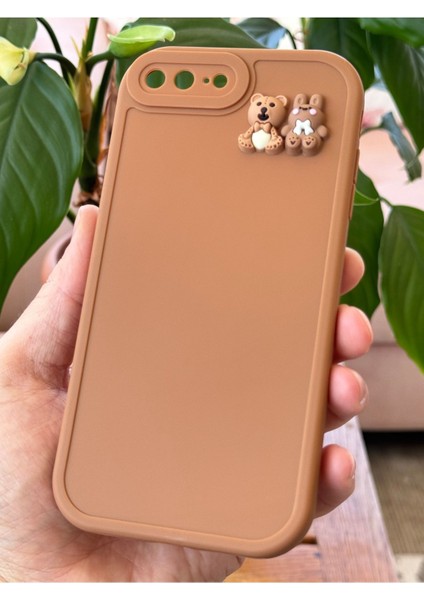 Apple iPhone 7 / 8 Plus Uyumlu Kılıf Kamera Korumalı Ayıcık ve Tavşan Figürlü Yumuşak Silikon Kapak