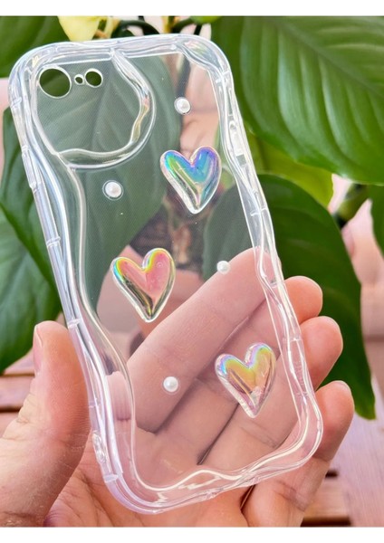 Apple iPhone 16E Kılıf 3D Kalpli Inci Tasarımlı Desenli Kamera Korumalı Silikon Kapak modelleri