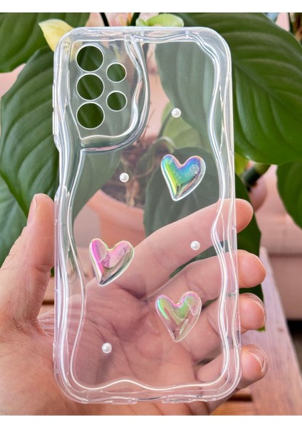 Samsung Galaxy A32 Kılıf 3D Kalpli Inci Tasarımlı Desenli Kamera Korumalı Şeffaf Silikon Kapak modelleri