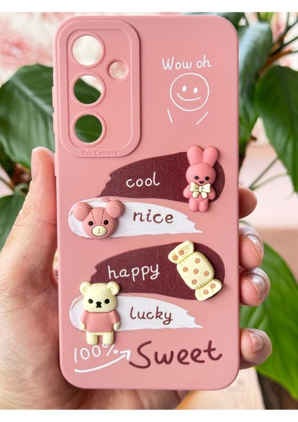 Samsung Galaxy M34 Uyumlu Kılıf Tasarımlı Desenli Kamera Korumalı Tavşan Pembe Yumuşak Silikon Kapak fiyatları