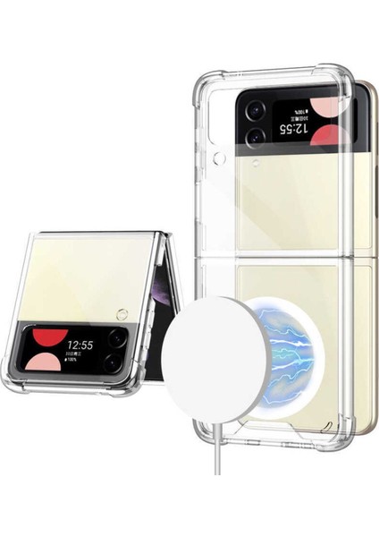 Samsung Galaxy Z Flip 4 Kılıf Şeffaf Köşe Korumalı Darbe Emici Magsafe Şarj Özellikli Kapak Kilif