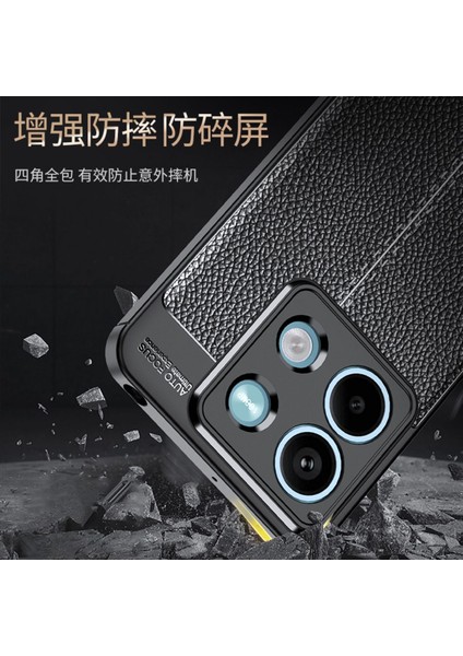 Xiaomi Redmi Note 13 Pro 5g Kılıf Kamera Çıkıntılı Deri Görünümlü Dikiş Desenli Koruyucu Kapak Kilif